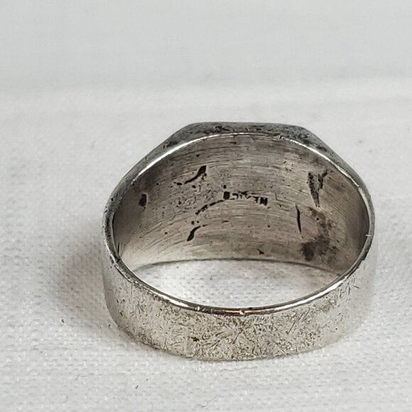 Large Silver 925 Mexico Design Stamped Ring Sz 26mm US 12 - Picture 4 of 12